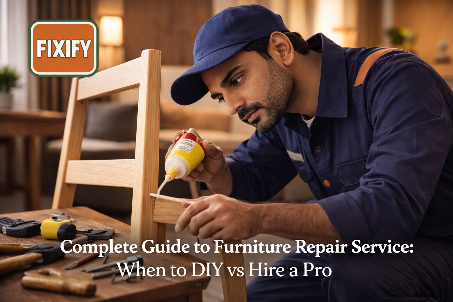 professional carpenter providing furniture repair service in South Delhi home