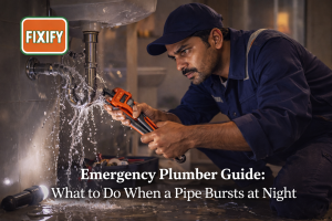emergency plumber fixing burst pipe at night in South Delhi home