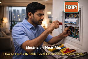 Reliable electrician near me in South Delhi working on home electrical panel