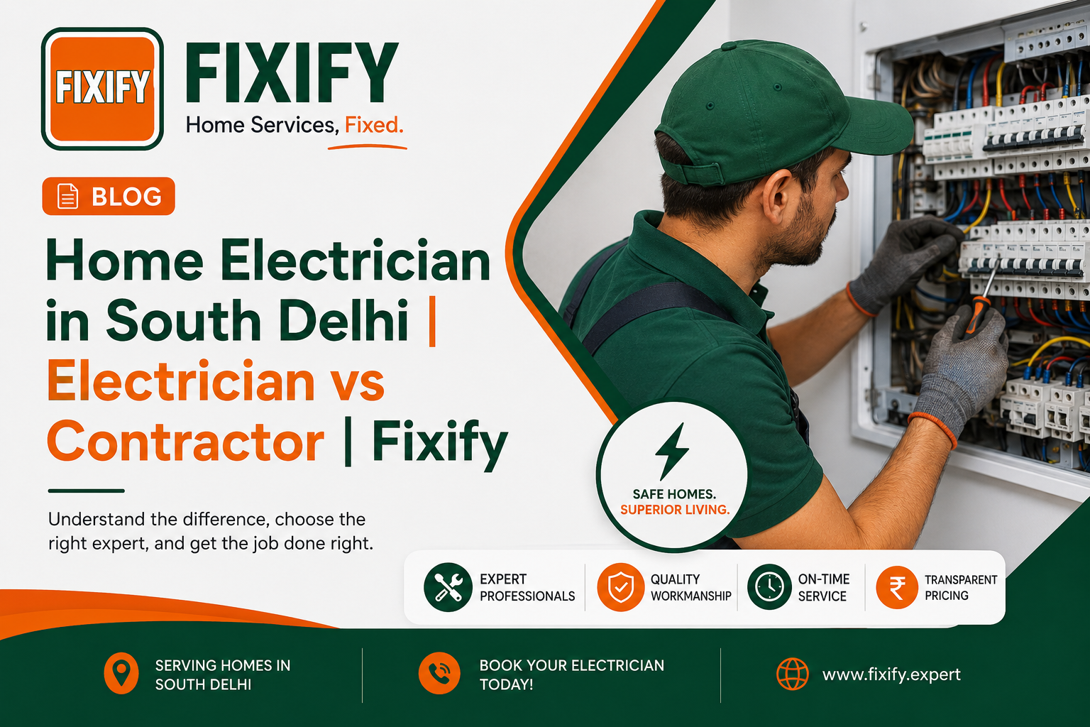 Fixify electrician repairing electrical panel in South Delhi.